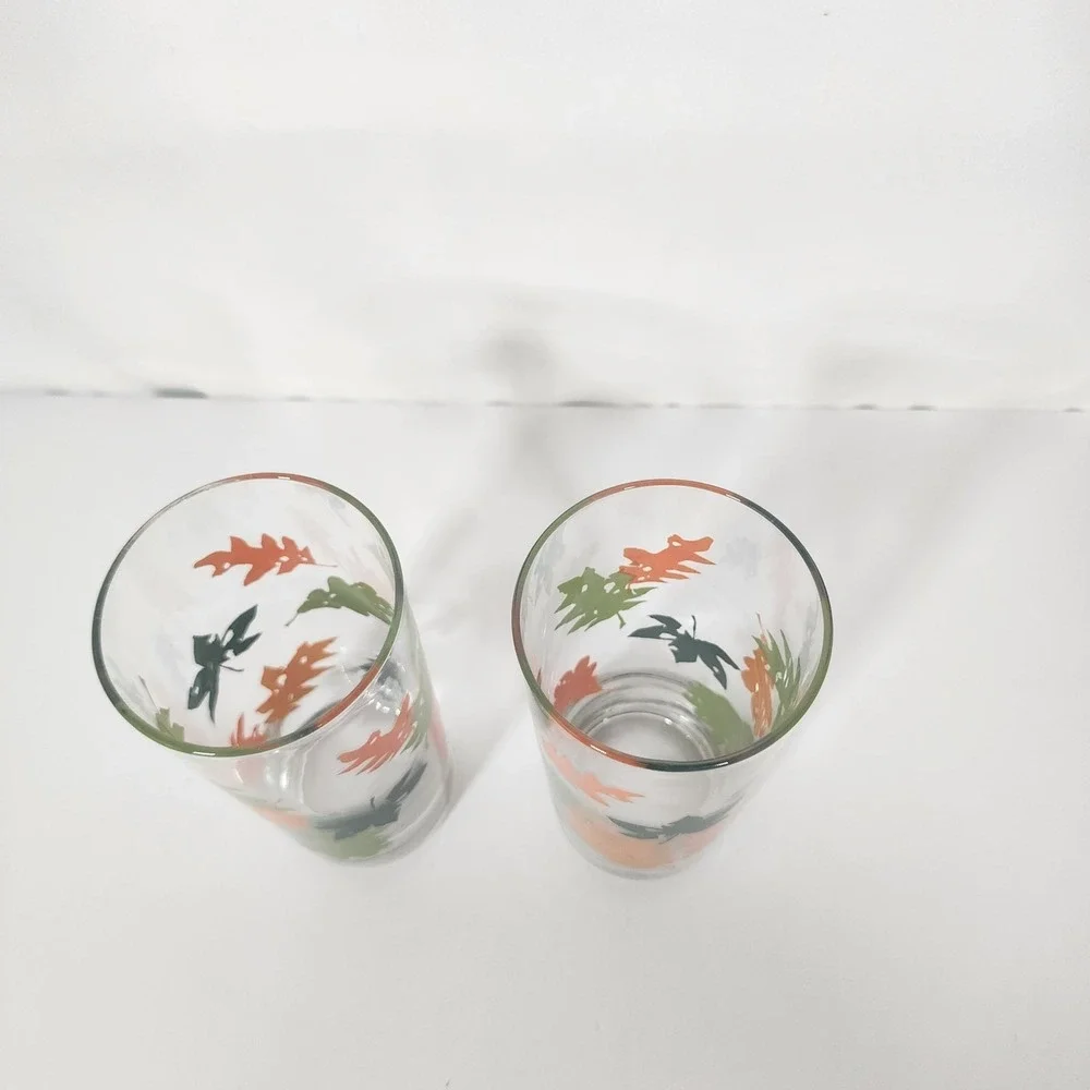 Vintage 16 Oz Maple / Fall Leaf Glass Tumblers Set of 2, 6.5